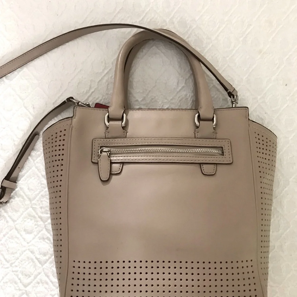 Coach Taupe Leather Satchel with Crossbody Strap - Picture 3 of 6